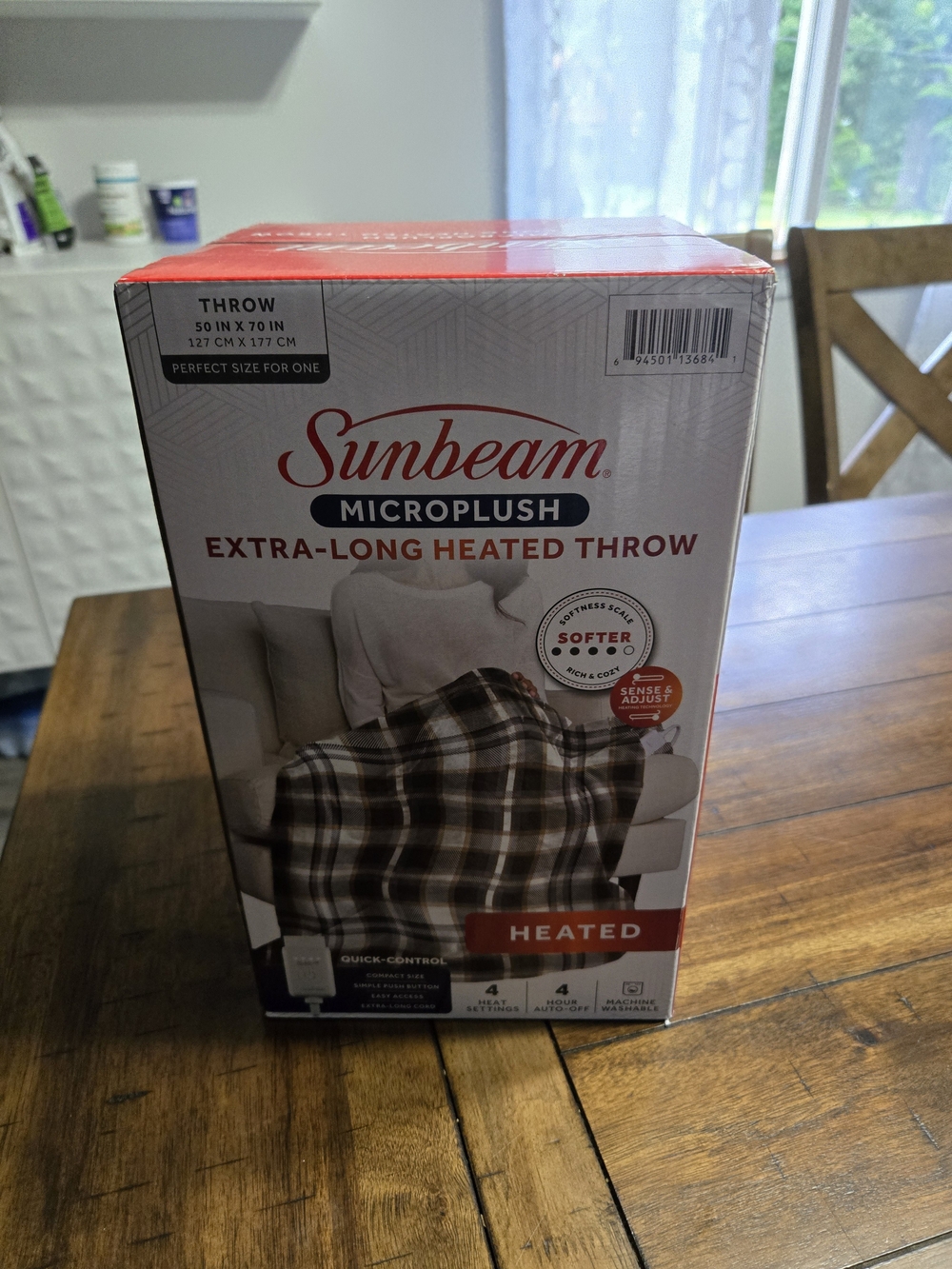 Sunbeam Microplush Extra-Long Heated Throw - Plaid